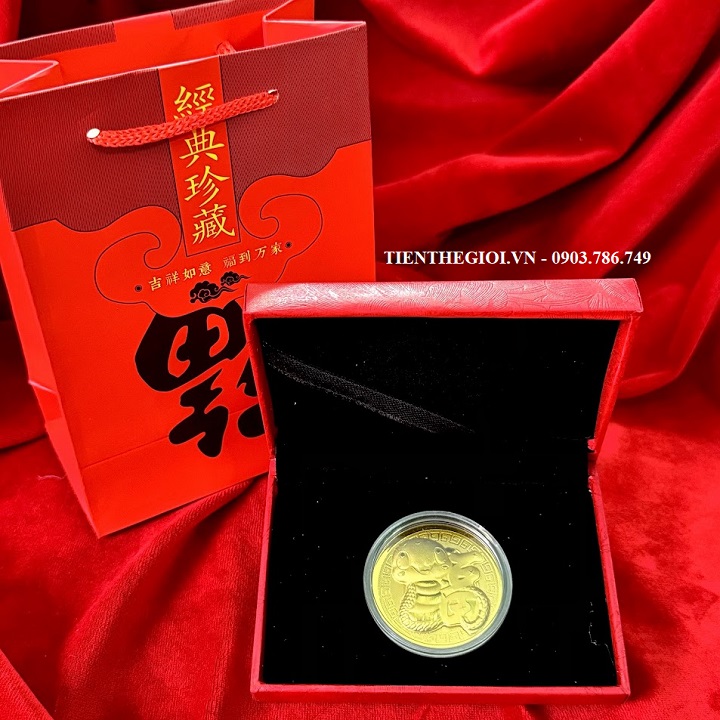 Hộp Đồng Xu Hình Con Rắn Mạ Vàng Túi Phúc